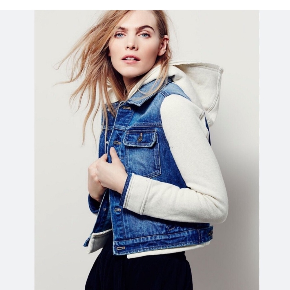 Free people knit denim jacket women’s size XS indie boho urban streetwear